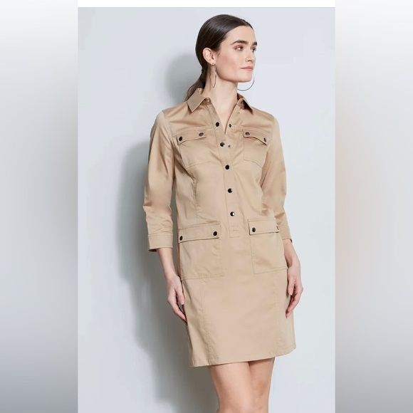 Elegant and sophisticated, Khaki Elie Tahari safari shirt dress size extra small - Picture 1 of 2